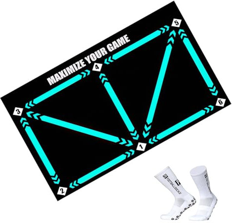 Football Footstep Training Mat with A Pair of Socks 60 x 90 cm Soccer Training Mat for Kids 4-15 Ages to Improve Speed and Coordination Sport Mat-Silent Shock Absorption Footstep Training Mat Non-slip
