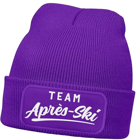 MoonWorks® Damen Beanie Patch Skifahren Strickmütze mit Spruch Team Après Ski Aufdruck Lustig Damenmütze