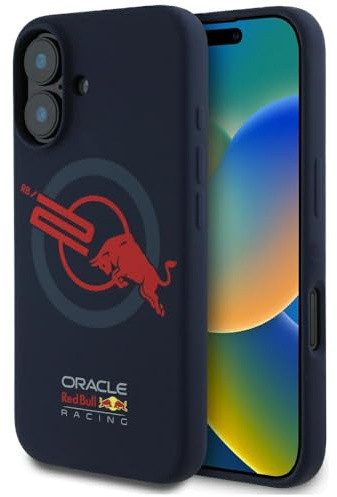 CG MOBILE Red Bull HC Silicone ORBR20 Logo Red Lining Hülle für iPhone 16 kompatibel mit MagSafe Marine