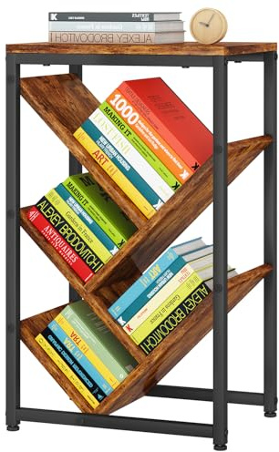 IBUYKE 5 Tier Tree Bookshelf, Small Desktop Bookshelf with Storage Organizer,for Books/CDs/Movies,Desk Display Bookcase for Bedroom Living Room,Rustic Brown,TBC003H