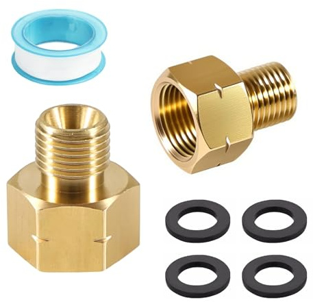 Gas Adapter Set 2 Stück –Gasflaschen Adapter aus Messing 3/8 IG auf 1/4 AG Linksgewinde inkl. 4 Dichtungen & 2 m Gewindedichtband, Robuster Gasanschluss Verbinder für Camping & Grill