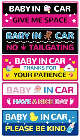 5 Stück Magnet Aufkleber Baby im Auto, Reflektierende Magnetische Baby an Bord Autoschilder für Stoßstangen und Fenster Wasserdichter Sicherheitsaufkleber für Fahrzeuge