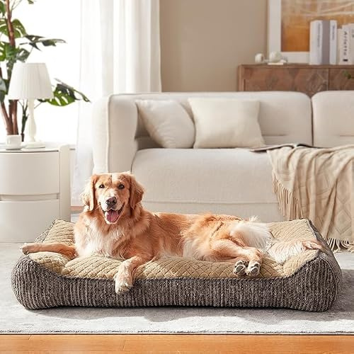 JOEJOY Orthopädisches Hundebett Grosse Hunde, Ergonomisches Hundebett Waschbar Abnehmbar, Hundesofa rutschfest mit Erhöhtem Rand, Hundekorb Weiches Schneeflocken-Fleece, 107x76x24cm