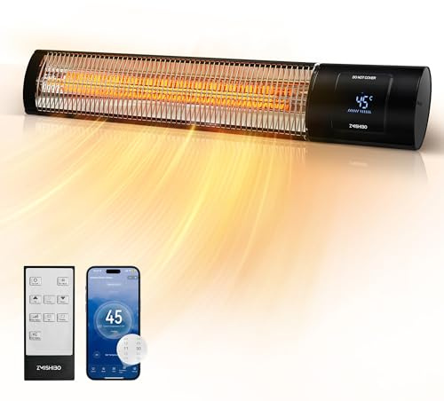 ZMISHIBO Infrarot Heizstrahler 2000W, 4 Heizstufen, IP65 für innen & außen, Wand- & Deckenmontage, mit APP, LED-Display, Fenster-Offen-Erkennung & Kindersicherung