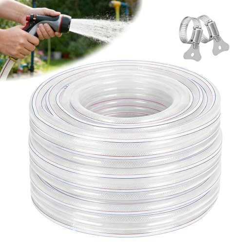 Saugschlauch PVC Gewebeschlauch 25x32 mm, Transparenter Verstärkter Wasserschlauch, Flexibel für Wasser, Luft, Öl, Garten, Teich und Industrie (23x32mm 10M)