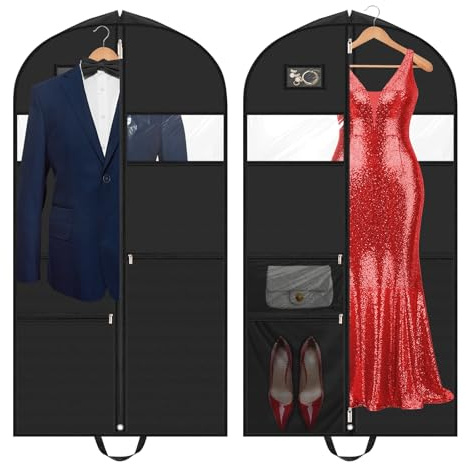 Alyvisun 2PCS Kleidersack 3 Tasche mit Reißverschluss, Reisen Kleiderschutzhülle 130x60cm, Kleiderhülle mit Griffen für Anzug, Blazer, Brautkleider, Abendkleider