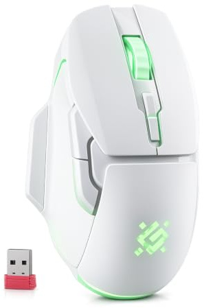 Defender® STIX Kabellose Gaming Maus - Geräuschlose Klicks - 5 programmierbare Tasten - RGB-Beleuchtung(On/Off) - bis zu 100 hrs Akkulaufzeit - Wireless Gamer Maus für PC, Mac, Laptop, Weiß