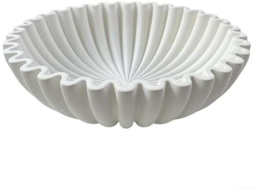 White Resin Decorative Bowl with Scalloped Ruffle Edge Elegant Table Centerpiece for Fruit & Potpourri Display(A)