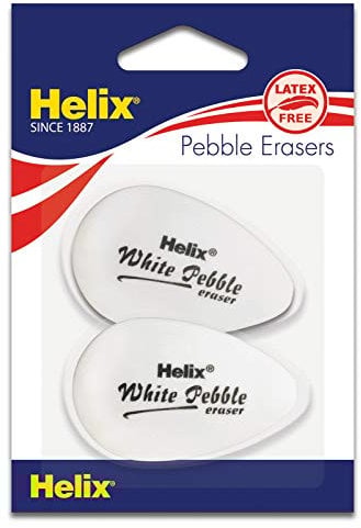 Helix White Pebble Ergonomic Eraser Pack of 2, Latex Free (25001)