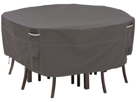 Classic Accessories Ravenna runde Abdeckung für Gartentisch & Stühle, Dark Taupe/Mushroom/Espresso (178cm, mittelgroß)