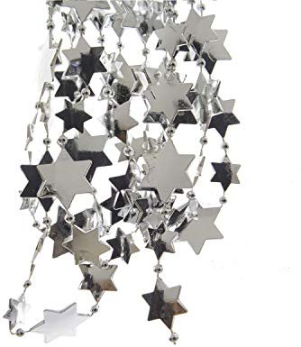 2,7m Perlenkette mit Sternen Kette Girlande Deko Perlenband Perlengirlande Baumkette Silber