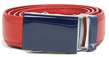 Mission Belt Kinder-Ratschen­gürtel - Super Kid - Blue Buckle/Red Leather, Small/Medium (Up to 26