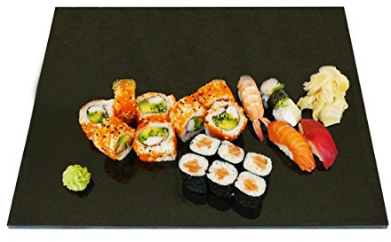 Servierplatte aus seltenem schwarzen Granit, Naturstein Steinmetzarbeit, eckig, massiv, elegant, Platzteller, Käseplatte Wurstplatte Aufschnittplatte oder Sushiplatte für Festtafel, 40x40x1,8cm, 8 kg