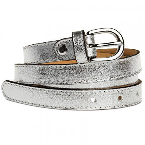 Caspar GU273 schmaler Damen Leder Gürtel Taillengürtel, Gürtelgröße:80, Farbe:silber metallic