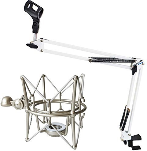 keepdrum NB35 WH Weiss Gelenkarm Mikrofonstativ + MS088 Mikrofon Spinne Silber für Rode Mikrofone