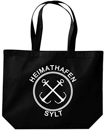 ShirtInStyle Beutel Tasche, Heimathafen Sylt Tasche Großer Beutel, Jute, Shopper, Beutel, Tasche, Urlaub, Meer, See, Heimatort, Urlaub, Zu Haus, Farbe Schwarz