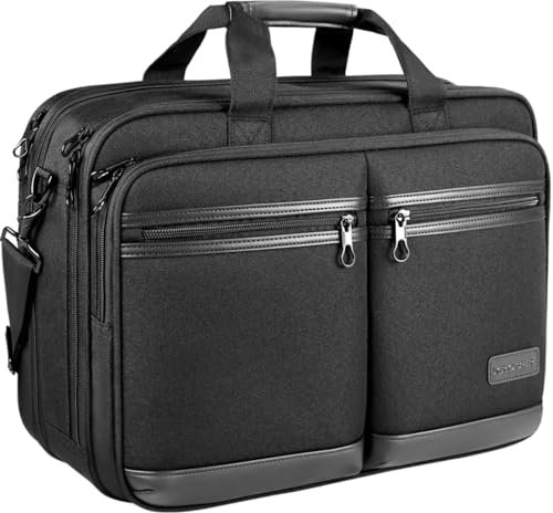 KROSER Laptoptasche Stilvolle Schultertasche Passt bis zu 17,3 Zoll Aktentasche Erweiterbare Wasserdicht Umhängetasche mit RFID-Taschen für Geschäft/Reisen/Schule/Männer/Frauen-Schwarz MEHRWEG