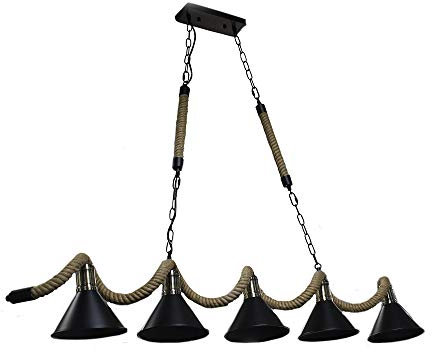 Vetrineinrete® Lampadario da soffitto con corda in canapa vintage retrò lampada con 5 paralumi a campana E27 da soffitto arredamento rustico Z90