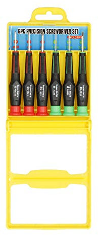 Ferrestock FSKCS6RP Set di 6 cacciaviti Piatti/Philips di precisione con manico in acetato bi-materiale con diversi colori per differenziarli, ideale per lavori di orologeria ed elettronica