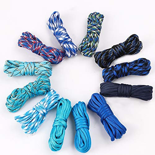 Hileyu Fallschirmleine, 12 Farben 3 m, Paracord 550 Multifunktion Typ III, Paracord-Seile, Survival, Paracord-Armband, zufällige Kombination, Bastelset, 7 Stränge, Zelt, Seil(Mutil-Color 1)