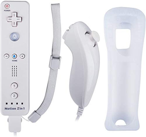 Atopoo Wii Télécommande, manette de jeu à distance remplaçable avec manette Nunchuck, étui en silicone et dragonne pour Nintendo Wii et Wii U (blanc)