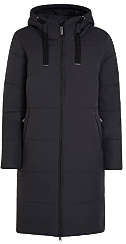 ELKLINE Damen Steppmantel Comfort | langer Wintermantel mit verstellbarer Kapuze | 2-Wege Reißverschluss mit Kinnschutz 2019060, Farbe:black - black, Größe:44