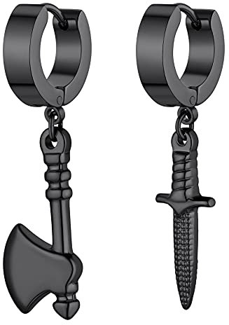 Bestyle Orecchini con Pendente Donna Forma Martello e Chiodo Nero Orecchini Asimmetrici Donna in Acciaio Inox Unisex con Confezione Regalo