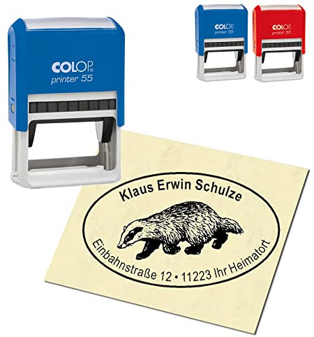 Adressstempel personalisiert Stempel - Dachs - oval 59 x 39 mm Automatikstempel als Firmenstempel Namensstempel Bürostempel
