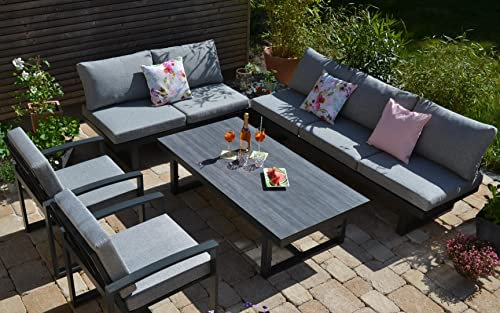 bomey Ecklounge Santorini XL I Lounge-Set bestehend aus Tisch & Sessel I Höhenverstellbarer Tisch + 2 Lounge Sessel I Tischplatte und Seitenablage der Sofagarnitur aus hochwertigem und robustem HPL