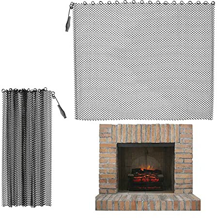 2 Packungen Kaminschutzgitter, 61 x 45,7 cm, Funkenschutz, Kette, Kamintüren, schützt den Kamin