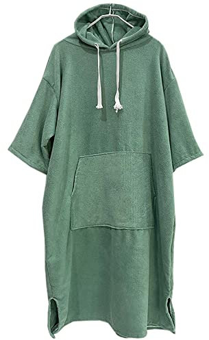 Kapuzenhandtuch Bademantel Umkleidehilfe Mikrofaser Badeponcho Umziehhilfe Badeumhang Kapuzenhandtuch Surfponcho Strandponcho Strandtuch Wickelmantel Poncho Einfarbig(Grün1,75x110cm)