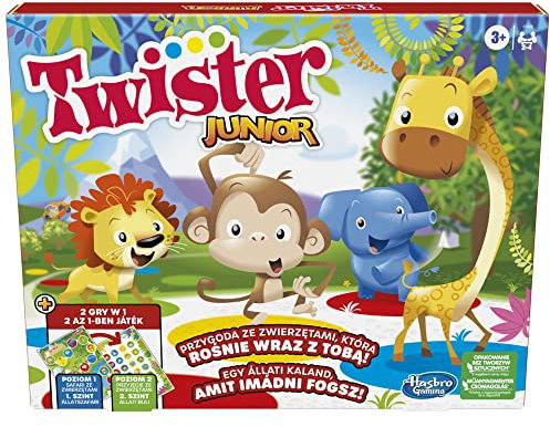 Hasbro Twister Junior Spiel | 2-seitige Tierabenteuermatte | 2-in-1 Familiengesellschaftsspiel für Kinder (polnisch-ungarische Ausführung) | Geschenkidee für 3 Jährige und Board-Fan