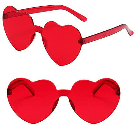 Ikosora Herz-Brille, rotes Herz geformt randlose Sonnenbrille für Frauen, Kunststoff-Party Herz Brille Neuheit Spaß Sonnenbrille transparentes Herz Zubehör für Valentine