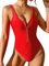 Dixperfect Damen Retro 80er/90er Jahre inspiriert, hoher Schnitt, niedriger Rücken, einteiliger Badeanzug, Roter Reißverschluss mit gepolsterten Körbchen abnehmbar, XL