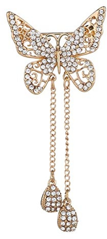 Zierliche Schmetterlings-Brosche mit Tropfen-Anhänger für Damen, Kristall-Strasssteine, ausgehöhlt, Schmetterling, Anstecknadel, für Schal, Kleidung, Accessoires, Metall, Zirkonia