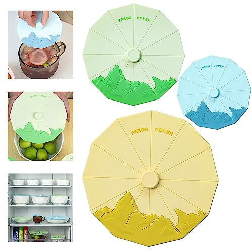 Silikondeckel Dehnbar Silicone Silikon Stretch Lids Joghurt Deckel Set Universaldeckel Universal Dehnbar für Joghurtbecher Trinkgläse Schüsseln, 3 Stück(12/16/22cm)