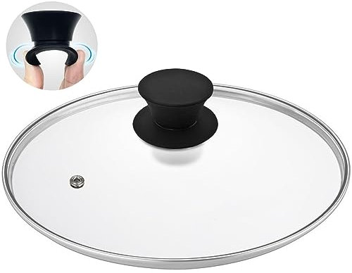 Glass Lid for 12 Inch Cast Iron Skillets Frying Pans, 30cm Tempered Lids for Dutch Ovens, 12In Pan Cover with Stainless Steel Rim for Stock Pots, Heat Resistant Handle, Dishwasher Safe