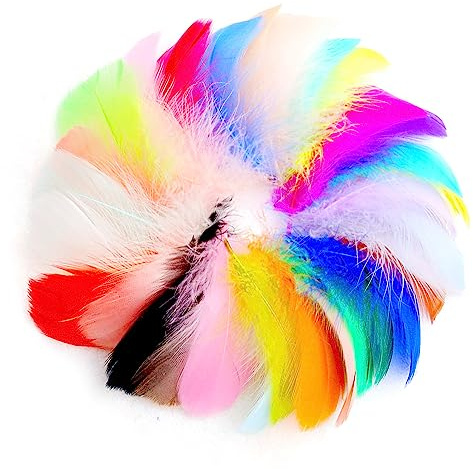 Rumyve 100-Piece Craft Feathers - Colorful Feathers for DIY Crafts, Gift Box Fillers, and Decorations (Multicolor)