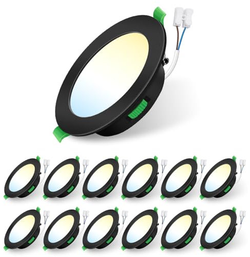 ALUSSO LIGHTING 7W LED Einbaustrahler 230V,Einbaustrahler Led Dimmbar,Deckenspots 550 Lumen,3CCT 3000K 4000K 6500K Einstellbar Einbauleuchten,IP44 Deckenstrahler für Badezimmer,Küche, 12er Set,Schwarz