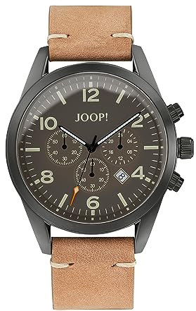 Joop! Armbanduhr Herren Chronograph analog, mit Leder Armband, Schwarz, 10 bar wasserfest, Kommt in Uhren Geschenk Box, 2036614