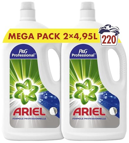 Procter & Gamble Ariel Professional Lessive Liquide, 220 Lavages (2x 4.95L), Élimine Les Taches Incrustées, Lavage Professionnel dès le 1er Lavage, Nettoyage Impeccable Et Protection De La Couleur