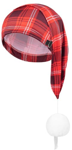 Freebily Unisex Zipfelmütze Nachtmütze Schlafmütze Plaid Nachthaube Kopfbedeckung für Mottoparty Karneval Cosplay Zubehör Rot&Weiß One Size