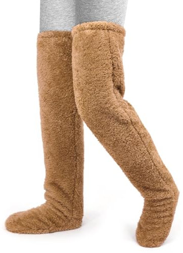 beifon Damen Plüsch Overknee Socken, Teddy Legs Socks Fleece Overknee Strümpfe Stulpen Winter Warme Socken Leg Warmers Lange Beinwärmer Flauschig Kniestrümpfe für Schlafen Zuhause(Braun)