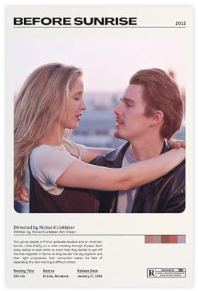 Filmposter Before Sunrise auf Leinwand, Poster, Wandkunst, Dekor, Bild, Gemälde für Wohnzimmer, Schlafzimmer, Dekoration, ungerahmt, 30 x 45 cm