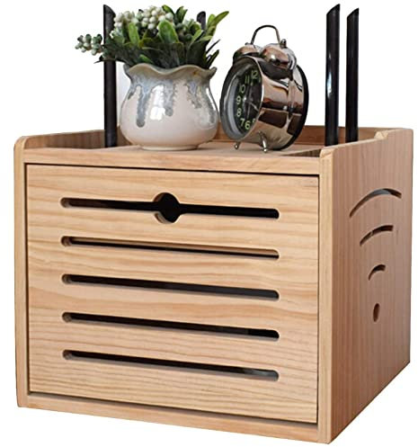 SARUEL WiFi Storage Box to Cover Router, Cable Tidy Box, Wall Mounted Router Storage Wall Shelf for Cable Boxes/Remotes/DVD Players, Solid Wood Wall-Mounted Router Storage Box 17 Routers