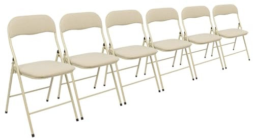 Harbour Housewares 6X Beige Stoff Gepolstert Klappstuhl aus Metalls - Leicht Tragbar Drinnen Draussen Küche Büro Garten Essen Schreibtischstuhl-Set