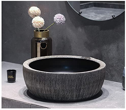 TVSKWMRQ Sink Basin Bathroom Toilet,countertop Basin Unit Round Ceramic Black,bathroom Wash Basin Sink Smooth inner Wall Home/14184