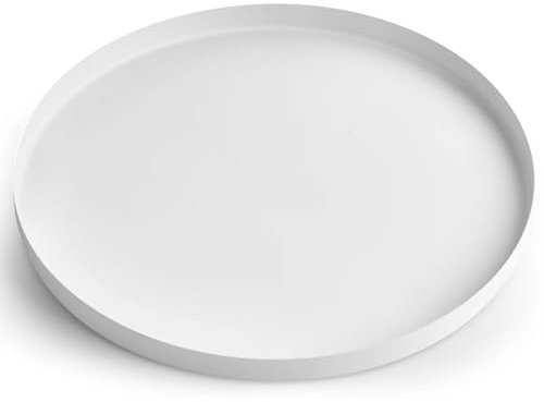 Yvttve Deko Tablett Weiß Rund mit 3 Anti Rutsch | Rundes Serviertablett Weiß Design Dekoteller und Dekotablett aus Metall für Adventskranz Teller (Ø 30 cm)