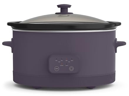 bella Pentola a cottura lenta programmabile da 6,0 Qt, rivestimento antiaderente in ceramica EverGood™, temperatura e tempi di cottura regolabili, pentola in gres e coperchio in vetro temperato,