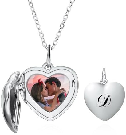 OTXIXTO Personalisierte Herz Medaillon Halskette mit Bild Innen Individuell Foto/Anfangs Herz Medaillon Anhänger Halskette 925 Silber Herz Medaillon Charm Halsketten für Freundin Mutter (A2: Silber)